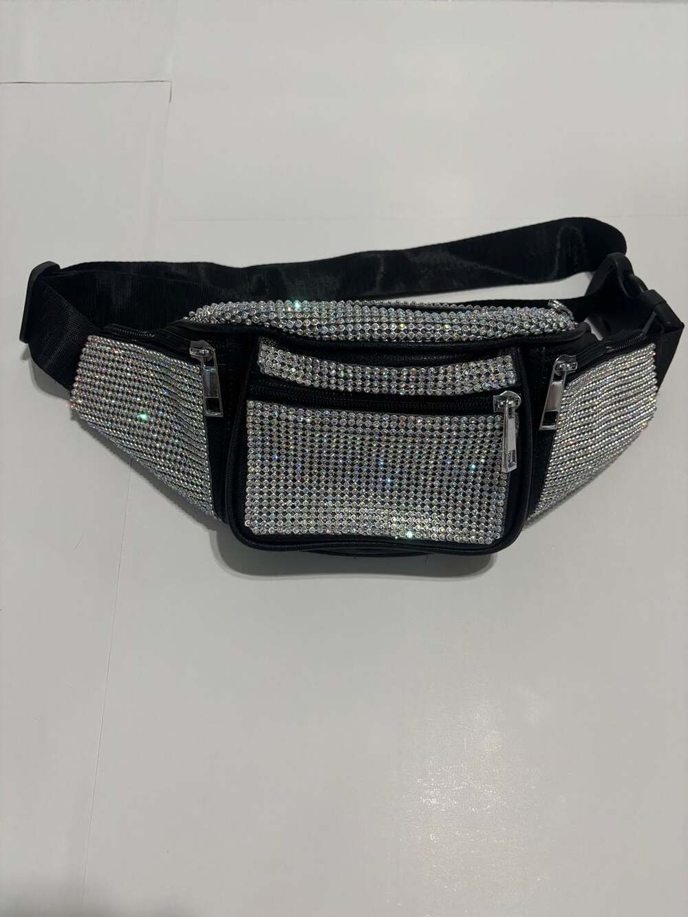Unbranded Black Rhinestone Multi-Pocket Fanny Pack Waist Bag